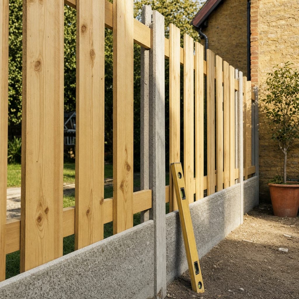Closeboard feather edge fence on concrete posts with a gravel board