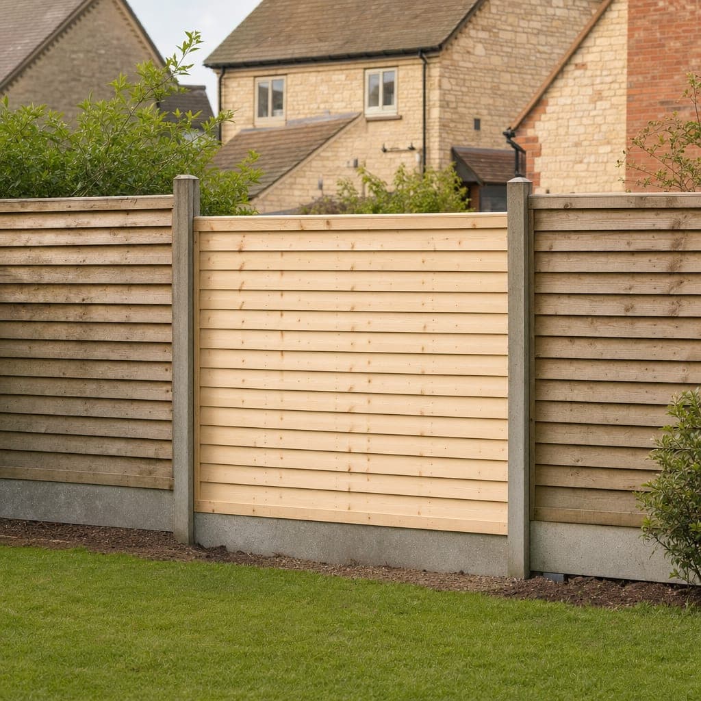 A new fence panel dropped into existing concrete slotted posts