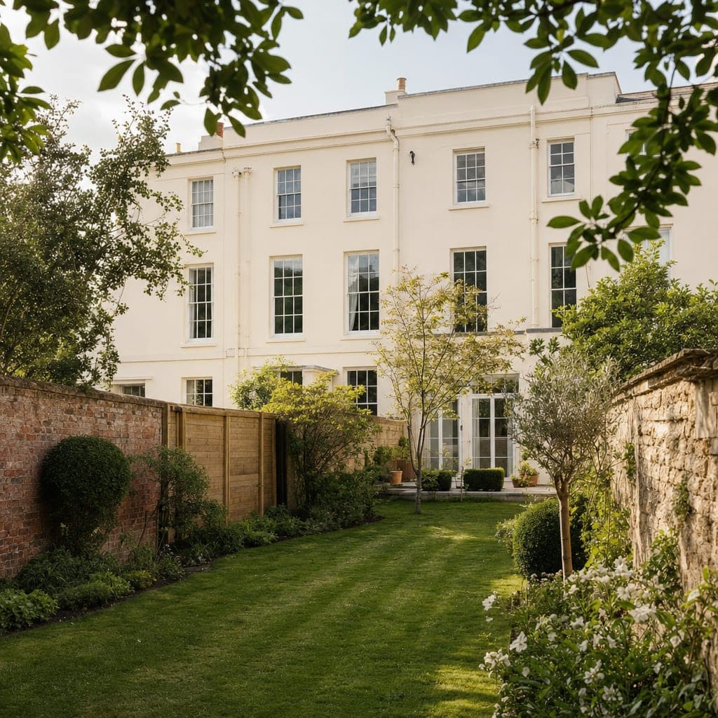 The walled rear garden of a Cheltenham Regency townhouse